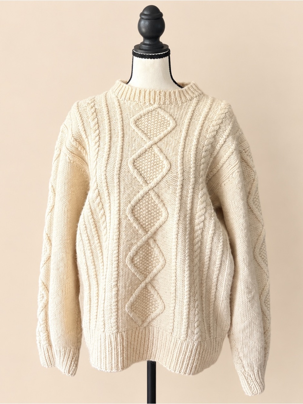 Vintage Chunky Cable Knit Fisherman Sweater Hand-Knitted Wool Jumper M